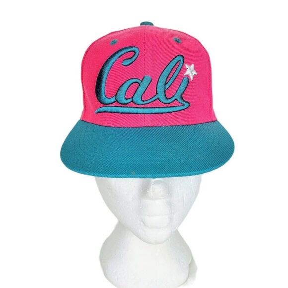 VTG Y2K "CALI" "California" Youth Barbie Pink Turquoise 3D Puff Embroidered Hat - Picture 1 of 9